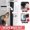 dog proof door latch for cats Door Buddy cat door solution and dog gate alternative that keeps dogs out of litter box areas while allowing cats easy access.