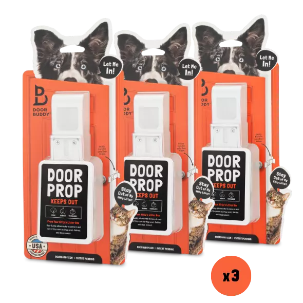Door Buddy cat door prop 3 pack bundle designed to create a small door gap that keeps dogs out while allowing cats access to litter box areas.