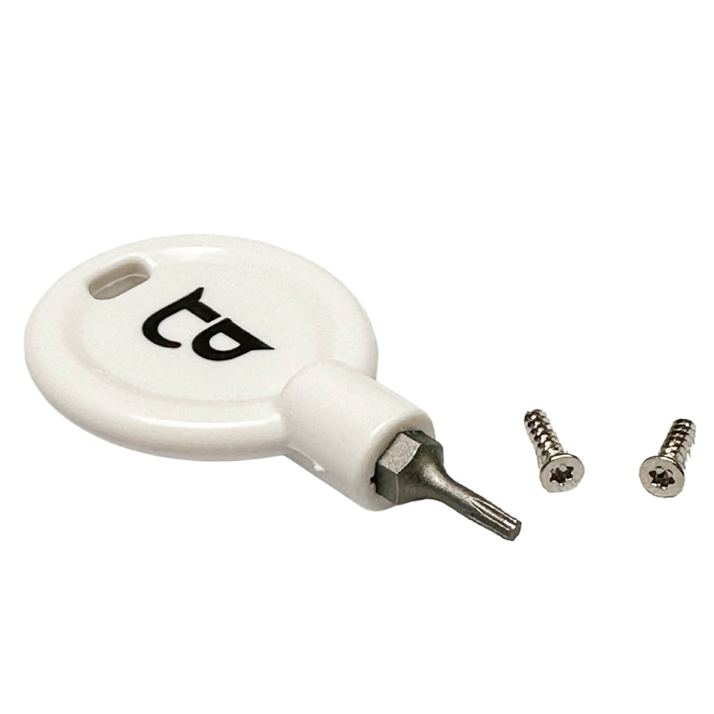 Door Buddy door prop Torx wrench and T8 screws replacement hardware set designed for assembling or repairing the Door Buddy cat door prop that keeps dogs out of litter box rooms.