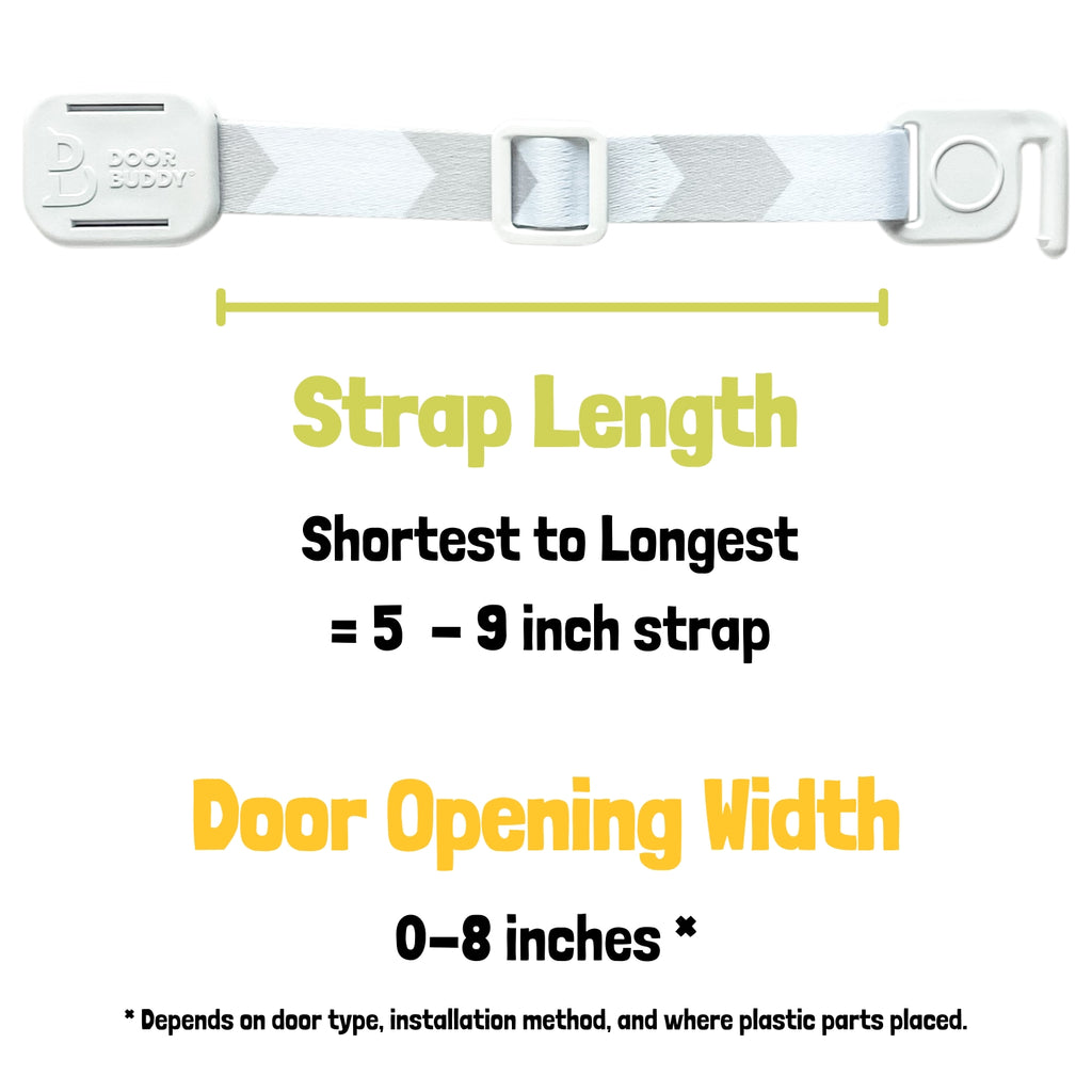 Door Buddy adjustable door strap replacement dog gate alternative and baby proof door strap used to create controlled door openings.
