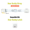 Door Buddy replacement strap with hook grey chevron adjustable door strap system compatible with Door Buddy latch for dog proof and baby proof door setups.