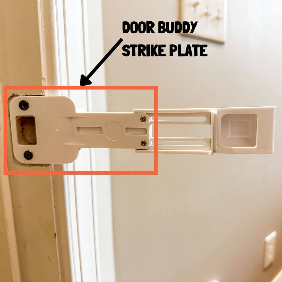 Door Buddy door prop strike plate replacement part interior door hardware used with Door Buddy cat door prop to keep doors slightly open for cats while keeping dogs out.