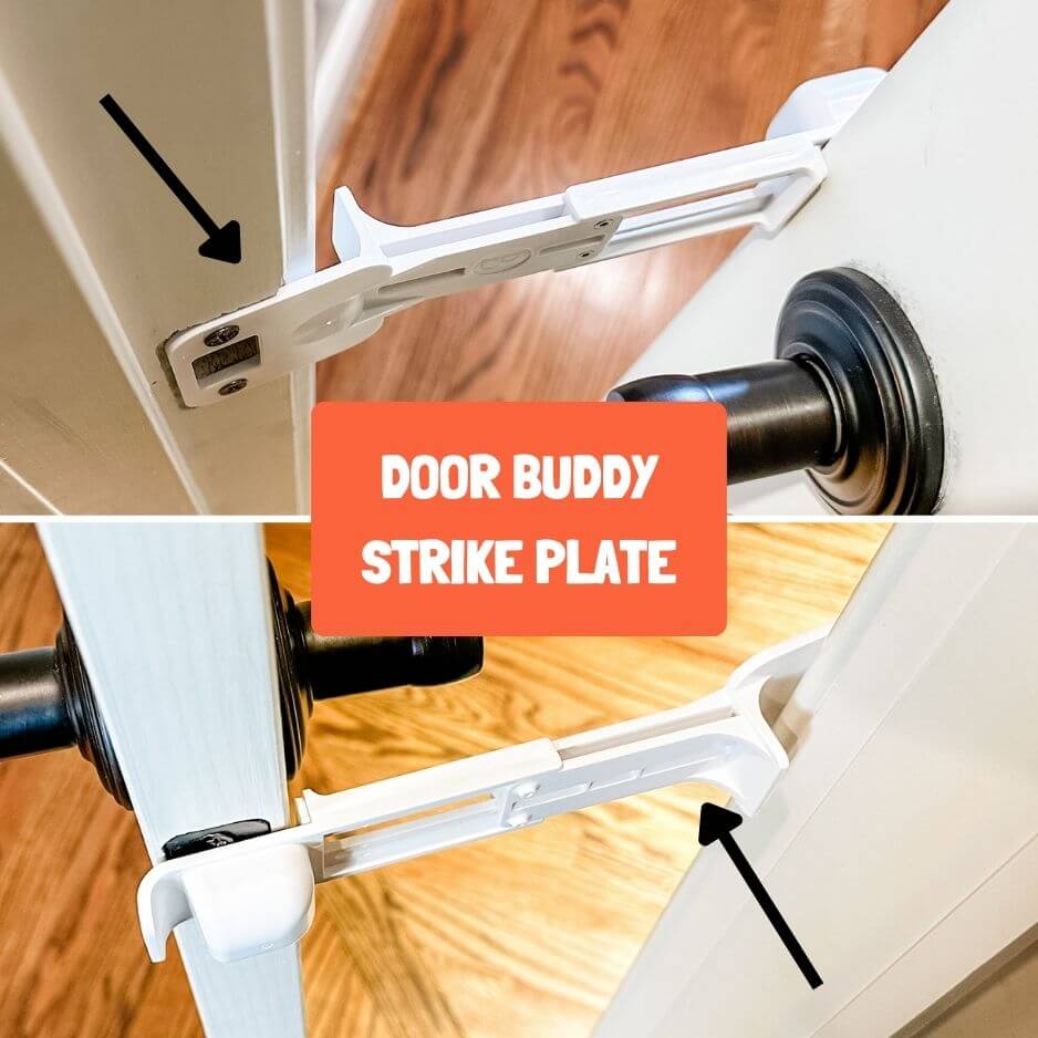 Door Buddy cat door prop strike plate replacement door frame strike plate accessory for Door Buddy door prop system that allows cats access while blocking dogs from litter box rooms.