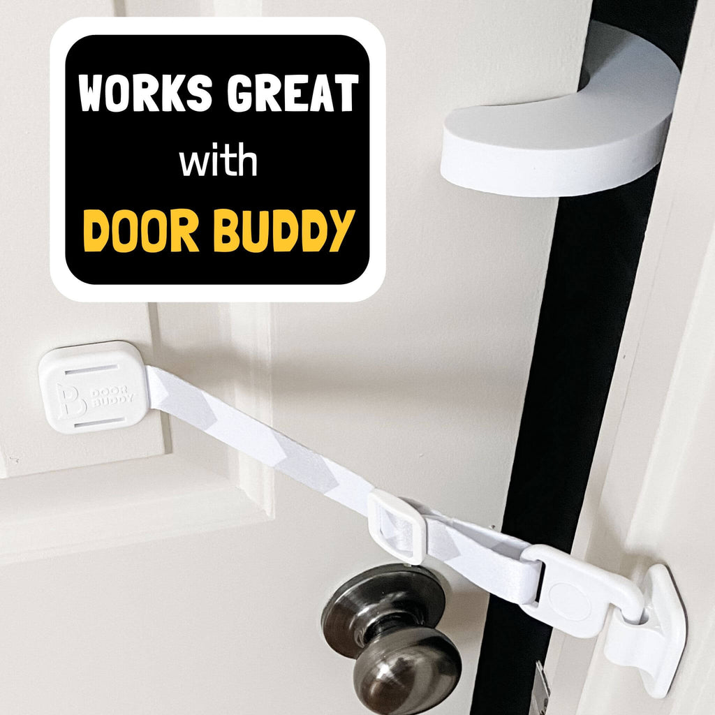 baby proof door stopper Door Buddy toddler safety door stopper and dog proof door accessory that prevents doors from closing and protects fingers and paws.